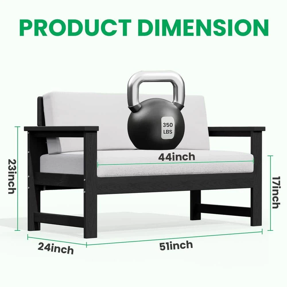 Black 4-Piece HDPE Plastic Patio Conversation Set With Beige Cushions 5 Black 4-Piece HDPE Plastic Patio Conversation Set With Beige Cushions - Image 5