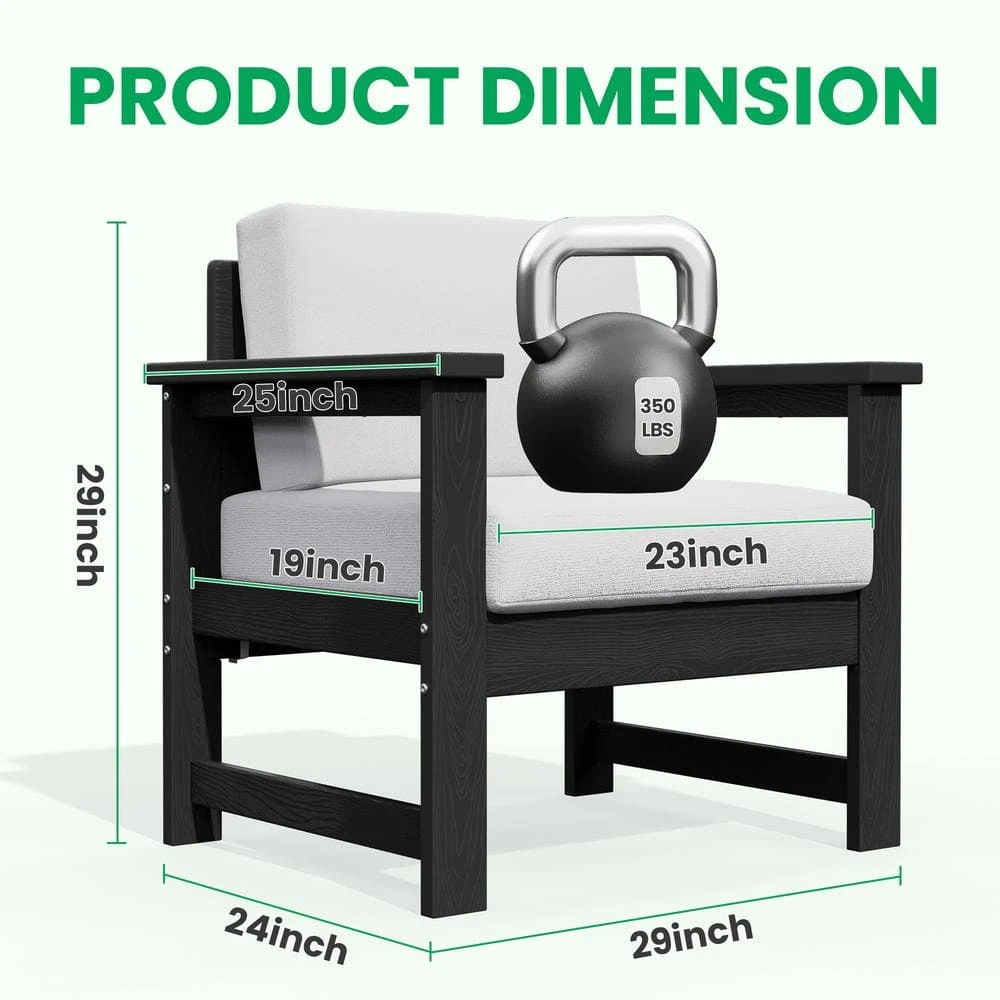 Black 4-Piece HDPE Plastic Patio Conversation Set With Beige Cushions 12 Black 4-Piece HDPE Plastic Patio Conversation Set With Beige Cushions - Image 12