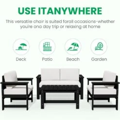 Black 4-Piece HDPE Plastic Patio Conversation Set With Beige Cushions 23 Black 4-Piece HDPE Plastic Patio Conversation Set With Beige Cushions -Jearey jearey patio conversation sets 4cvst blbg fa 1000