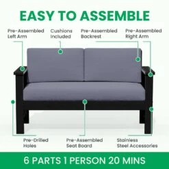 Black 4-Piece HDPE Plastic Patio Conversation Set With Grey Cushions -Jearey jearey patio conversation sets 4cvst blgr 1d 1000