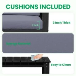 Black 4-Piece HDPE Plastic Patio Conversation Set With Grey Cushions -Jearey jearey patio conversation sets 4cvst blgr 44 1000