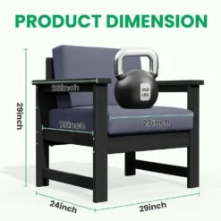 Black 4-Piece HDPE Plastic Patio Conversation Set With Grey Cushions -Jearey jearey patio conversation sets 4cvst blgr d4 1000