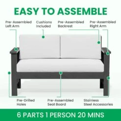 Grey 4-Piece HDPE Plastic Patio Conversation Set With Beige Cushions -Jearey jearey patio conversation sets 4cvst grbg 1d 1000