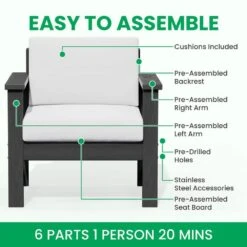 Grey 4-Piece HDPE Plastic Patio Conversation Set With Beige Cushions -Jearey jearey patio conversation sets 4cvst grbg 66 1000