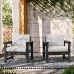 Grey 4-Piece HDPE Plastic Patio Conversation Set With Beige Cushions -Jearey jearey patio conversation sets 4cvst grbg c3 1000