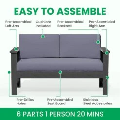 Grey 4-Piece HDPE Plastic Patio Conversation Set With Grey Cushions -Jearey jearey patio conversation sets 4cvst grgr 1d 1000