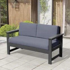 Grey 4-Piece HDPE Plastic Patio Conversation Set With Grey Cushions -Jearey jearey patio conversation sets 4cvst grgr 4f 1000