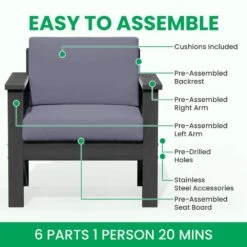 Grey 4-Piece HDPE Plastic Patio Conversation Set With Grey Cushions -Jearey jearey patio conversation sets 4cvst grgr 66 1000