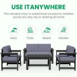 Grey 4-Piece HDPE Plastic Patio Conversation Set With Grey Cushions -Jearey jearey patio conversation sets 4cvst grgr 76 1000