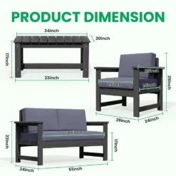 Grey 4-Piece HDPE Plastic Patio Conversation Set With Grey Cushions -Jearey jearey patio conversation sets 4cvst grgr 77 1000