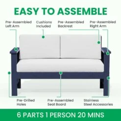 Navy 4-Piece HDPE Plastic Patio Conversation Set With Beige Cushions -Jearey jearey patio conversation sets 4cvst nvbg 1d 1000