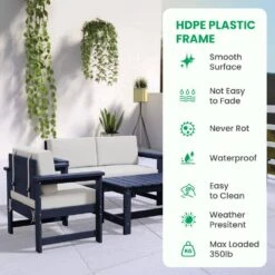 Navy 4-Piece HDPE Plastic Patio Conversation Set With Beige Cushions -Jearey jearey patio conversation sets 4cvst nvbg 1f 1000