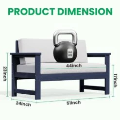 Navy 4-Piece HDPE Plastic Patio Conversation Set With Beige Cushions -Jearey jearey patio conversation sets 4cvst nvbg 31 1000