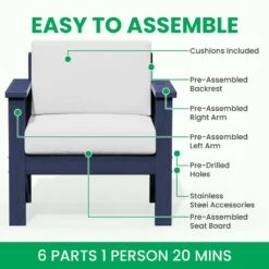 Navy 4-Piece HDPE Plastic Patio Conversation Set With Beige Cushions -Jearey jearey patio conversation sets 4cvst nvbg 66 1000