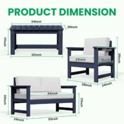 Navy 4-Piece HDPE Plastic Patio Conversation Set With Beige Cushions -Jearey jearey patio conversation sets 4cvst nvbg 77 1000