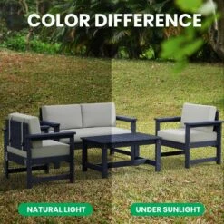 Navy 4-Piece HDPE Plastic Patio Conversation Set With Beige Cushions -Jearey jearey patio conversation sets 4cvst nvbg fa 1000