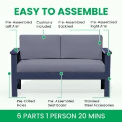 Navy 4-Piece HDPE Plastic Patio Conversation Set With Grey Cushions -Jearey jearey patio conversation sets 4cvst nvgr 1d 1000