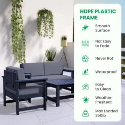 Navy 4-Piece HDPE Plastic Patio Conversation Set With Grey Cushions -Jearey jearey patio conversation sets 4cvst nvgr 1f 1000