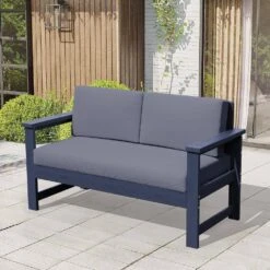 Navy 4-Piece HDPE Plastic Patio Conversation Set With Grey Cushions -Jearey jearey patio conversation sets 4cvst nvgr 4f 1000