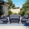 Navy 4-Piece HDPE Plastic Patio Conversation Set With Grey Cushions