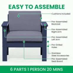 Navy 4-Piece HDPE Plastic Patio Conversation Set With Grey Cushions -Jearey jearey patio conversation sets 4cvst nvgr 66 1000