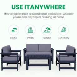 Navy 4-Piece HDPE Plastic Patio Conversation Set With Grey Cushions -Jearey jearey patio conversation sets 4cvst nvgr 76 1000