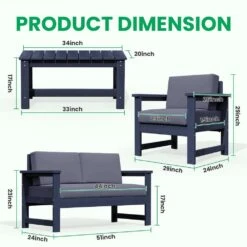 Navy 4-Piece HDPE Plastic Patio Conversation Set With Grey Cushions -Jearey jearey patio conversation sets 4cvst nvgr 77 1000