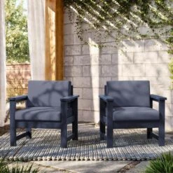 Navy 4-Piece HDPE Plastic Patio Conversation Set With Grey Cushions -Jearey jearey patio conversation sets 4cvst nvgr c3 1000