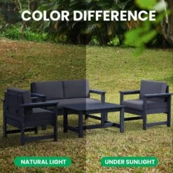 Navy 4-Piece HDPE Plastic Patio Conversation Set With Grey Cushions -Jearey jearey patio conversation sets 4cvst nvgr fa 1000