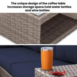 9-Piece Wicker Outdoor Patio Conversation Seating Set With Navy Olefin Cushions -Jearey jearey patio conversation sets 9psl navy 1d 1000