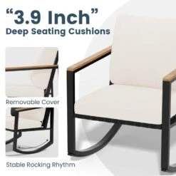 4-Piece Metal Outdoor Beige Patio Conversation Set With Cushions, 2-Rocking Chairs And Coffee Table -Jearey jearey patio conversation sets agsd beige c3 1000