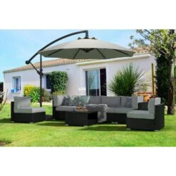 7-Piece Wicker Patio Conversation Set With Gray Cushions And Pillows, Also Rain Resistant Sofa Cover -Jearey jearey patio conversation sets ke7 gray 31 1000