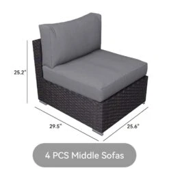 7-Piece Wicker Patio Conversation Set With Gray Cushions And Pillows, Also Rain Resistant Sofa Cover -Jearey jearey patio conversation sets ke7 gray 40 1000