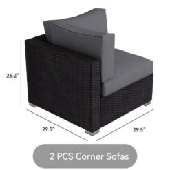 7-Piece Wicker Patio Conversation Set With Gray Cushions And Pillows, Also Rain Resistant Sofa Cover -Jearey jearey patio conversation sets ke7 gray 66 1000