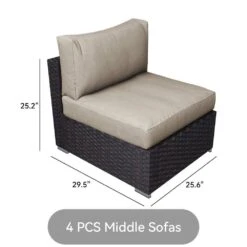 7-Piece Wicker Patio Conversation Set With Khaki Cushions And Pillows, Also Rain Resistant Sofa Cover -Jearey jearey patio conversation sets ke7 khaki 40 1000