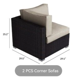 7-Piece Wicker Patio Conversation Set With Khaki Cushions And Pillows, Also Rain Resistant Sofa Cover -Jearey jearey patio conversation sets ke7 khaki 66 1000