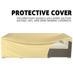 7-Piece Wicker Patio Conversation Set With Khaki Cushions And Pillows, Also Rain Resistant Sofa Cover -Jearey jearey patio conversation sets ke7 khaki 77 1000