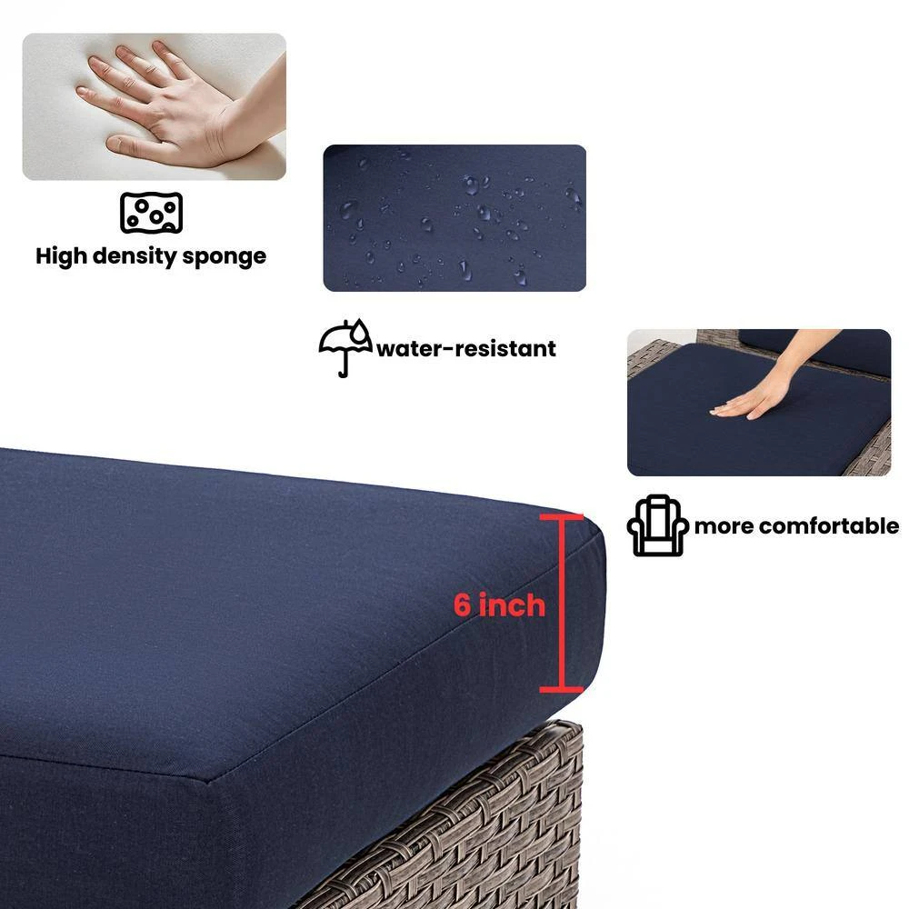 9-Piece All Weather Wicker Patio Conversation Sets With Navy Cushions 5 9-Piece All Weather Wicker Patio Conversation Sets With Navy Cushions - Image 5