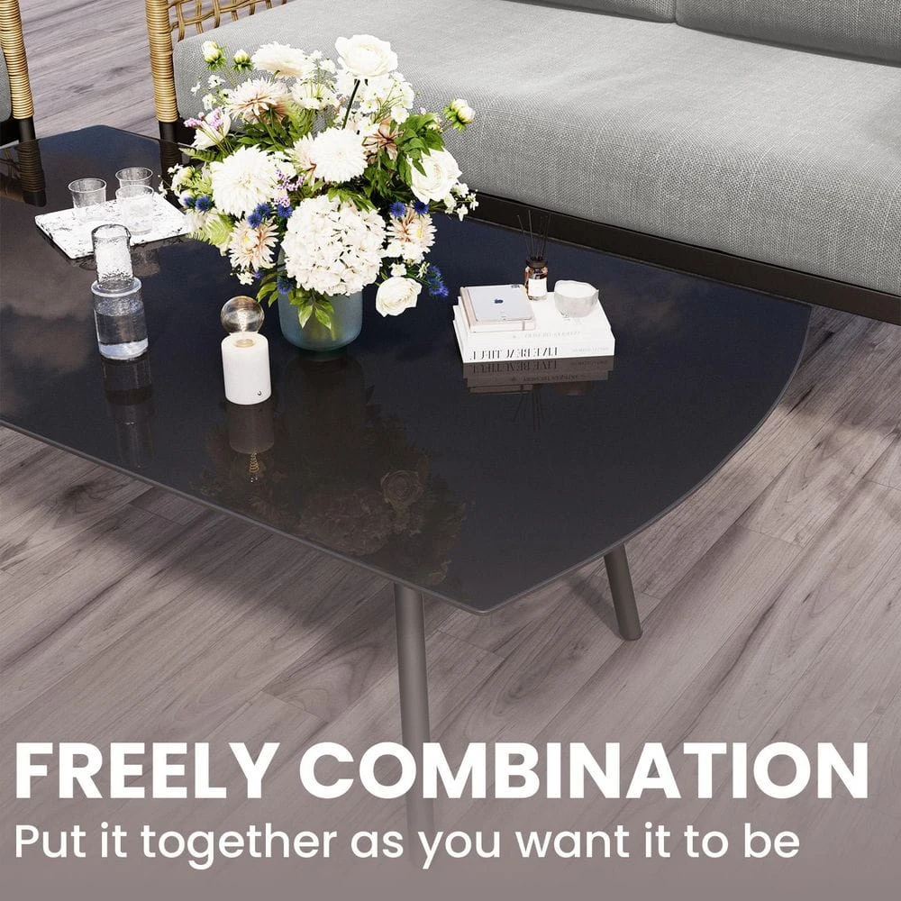 4-Piece Patio Conversation Set, Balcony Bistro Set 2 Outdoor Chairs And 1 Loveseat With Cushions, Coffee Table, Beige 5 4-Piece Patio Conversation Set, Balcony Bistro Set 2 Outdoor Chairs And 1 Loveseat With Cushions, Coffee Table, Beige - Image 5