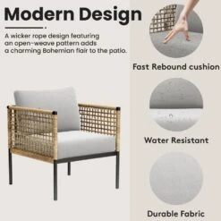 4-Piece Patio Conversation Set, Balcony Bistro Set 2 Outdoor Chairs And 1 Loveseat With Cushions, Coffee Table, Beige 14 4-Piece Patio Conversation Set, Balcony Bistro Set 2 Outdoor Chairs And 1 Loveseat With Cushions, Coffee Table, Beige -Jearey jearey patio conversation sets swsf4 bg 44 1000