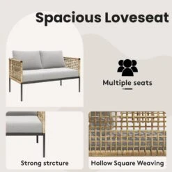 4-Piece Patio Conversation Set, Balcony Bistro Set 2 Outdoor Chairs And 1 Loveseat With Cushions, Coffee Table, Beige 12 4-Piece Patio Conversation Set, Balcony Bistro Set 2 Outdoor Chairs And 1 Loveseat With Cushions, Coffee Table, Beige -Jearey jearey patio conversation sets swsf4 bg 4f 1000