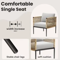 4-Piece Patio Conversation Set, Balcony Bistro Set 2 Outdoor Chairs And 1 Loveseat With Cushions, Coffee Table, Beige 16 4-Piece Patio Conversation Set, Balcony Bistro Set 2 Outdoor Chairs And 1 Loveseat With Cushions, Coffee Table, Beige -Jearey jearey patio conversation sets swsf4 bg 76 1000