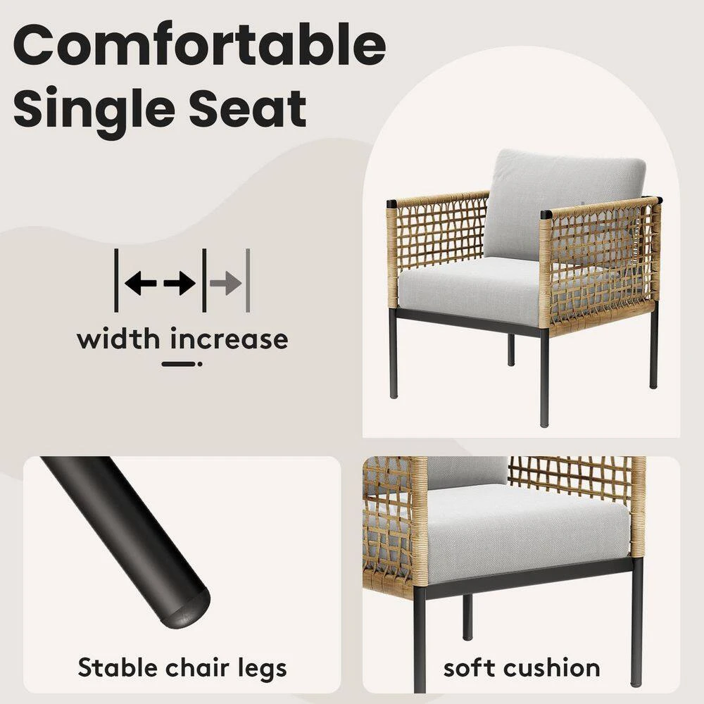 4-Piece Patio Conversation Set, Balcony Bistro Set 2 Outdoor Chairs And 1 Loveseat With Cushions, Coffee Table, Beige 8 4-Piece Patio Conversation Set, Balcony Bistro Set 2 Outdoor Chairs And 1 Loveseat With Cushions, Coffee Table, Beige - Image 8