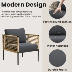 4-Piece Patio Conversation Set, Balcony Bistro Set 2 Outdoor Chairs & 1 Loveseat With Cushions, Coffee Table, Dark Gray -Jearey jearey patio conversation sets swsf4 dr 44 1000