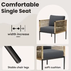 4-Piece Patio Conversation Set, Balcony Bistro Set 2 Outdoor Chairs & 1 Loveseat With Cushions, Coffee Table, Dark Gray -Jearey jearey patio conversation sets swsf4 dr 76 1000