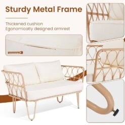 4-Piece Beige Wicker Patio Conversation Set Loveseat With Cushions And Coffee Table -Jearey jearey patio conversation sets tblh 4 bg 4f 1000