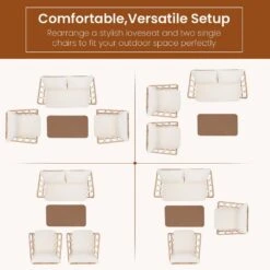 4-Piece Beige Wicker Patio Conversation Set Loveseat With Cushions And Coffee Table -Jearey jearey patio conversation sets tblh 4 bg 66 1000