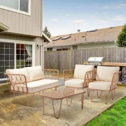 4-Piece Beige Wicker Patio Conversation Set Loveseat With Cushions And Coffee Table -Jearey jearey patio conversation sets tblh 4 bg c3 1000