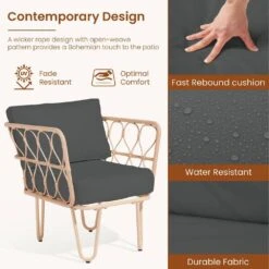 4-Piece Grey Wicker Patio Conversation Set Loveseat With Cushions And Coffee Table 12 4-Piece Grey Wicker Patio Conversation Set Loveseat With Cushions And Coffee Table -Jearey jearey patio conversation sets tblh 4 gy 1f 1000