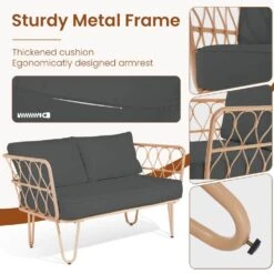 4-Piece Grey Wicker Patio Conversation Set Loveseat With Cushions And Coffee Table 11 4-Piece Grey Wicker Patio Conversation Set Loveseat With Cushions And Coffee Table -Jearey jearey patio conversation sets tblh 4 gy 4f 1000